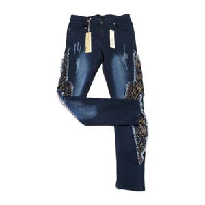 Reason Stretch Denim Skinny Jeans 30x32 Distressed Whiskered Ripped Faded Detail